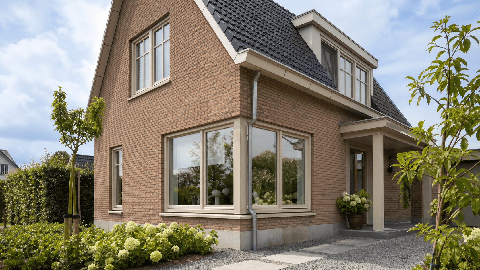 Vrijstaande woning in Vught met zandkleurige kunststof kozijnen